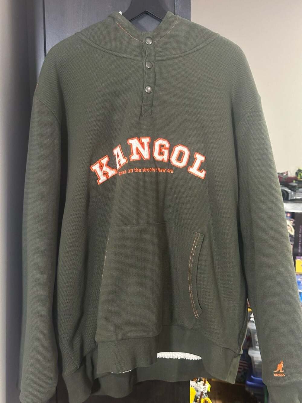 Kangol Men Long Sleeve Thermal Fleece Lined Hoodie Olive Green XL